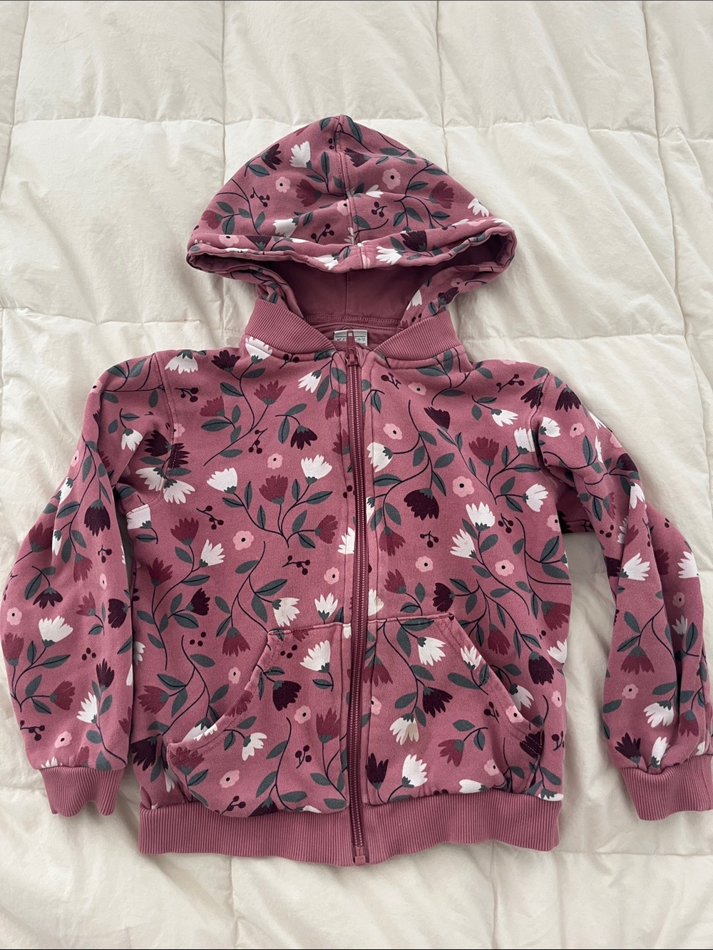 Polarn O. Pyret Dusty Rose Floral Zip-Up Hoodie